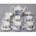 A Shelley Blue Rose Coffee Set to comprise Coffee Pot, Milk Jug, Sugar Bowl, Six Coffee Cans and