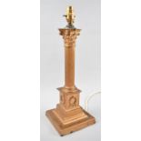 A Gilt Painted Spelter Table Lamp Base in the Form of a Corinthian Column on Stepped Square Base,