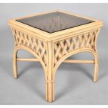 A Bamboo Framed Conservatory Coffee Table of Square Form, Smoked Glass Top, 53cm