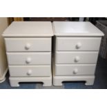 A Pair of Cream Painted Three Drawer Bedside Chests, 45cm wide