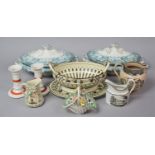 A Collection of Various 19th Century and Later Porcelain Chestnut Basket and Stand with Pierced