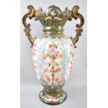 A Continental Majolica Style Two Handled Vase, Decorated in Relief with Flowers, 47cm high