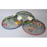 Three Embroidered Decorated Fly Covers of Circular Form, 37cm diameter