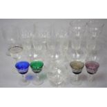 A Collection of Various Glasswares to include Four Italian Sherries with Applied White Enamels