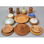 A Collection of Treen Bowls with 19th century and Later Ceramic Lids