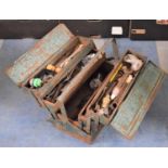 A Cantilever Metal Tool Box Containing Tools, Rusted