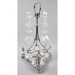 An Edwardian Silver Plated Three Bottle Stand Containing Pair of Cut Glass Decanters, Stand 43cm