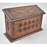 An Edwardian Carved Wooden Two Division Stationery Box with Sloping Hinged Lid, 22cm Wide