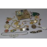 A Collection of Costume Jewellery and a Small Silver Plated Jewellery Box