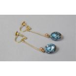 A Pair of Early 20th Century Blue Glass Teardrop Shaped Beads on 9ct Gold Screw Back Earrings