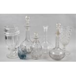 A Collection of Glassware to Include Four Decanters, Two Glass Vases