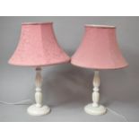 A Pair of Modern White Painted Table Lamps and Shades