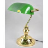 A Modern Reproduction Brass Base Desktop Reading Lamp with Green Glass Shade