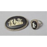 A Black Jasperware Oval Brooch and a Ring