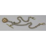 A Double Albert Watch Chain with Compass Fob and T Bar Stamped Albo, Fob AF