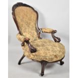 A Late Victorian Mahogany Framed Tapestry Upholstered Balloon Back Ladies Nursing Armchair