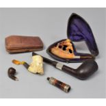 A Collection of Vintage Meerschaum and Other Pipes, Cheroot Holders and Cases (Condition Issues)