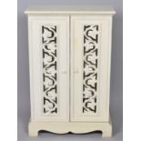 A White Painted Three Shelf Cabinet with Panelled Pierced Doors, 45cm Wide and 68cm high