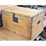 A Vintage Wooden Travelling Trunk Containing Enamelled Colanders etc, 53cm wide