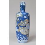 A Good Quality Japanese Porcelain Blue and White Vase of Bottle Form Decorated with Dragon Amongst