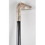 An Ebonised Walking Cane with Silver Plated Horses Head Handle, 93cm Long