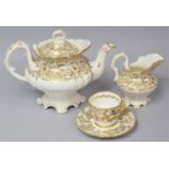 An Mid 19th Century White and Gilt Teapot and Matching Sugar Bowl with Foliate Decoration Together