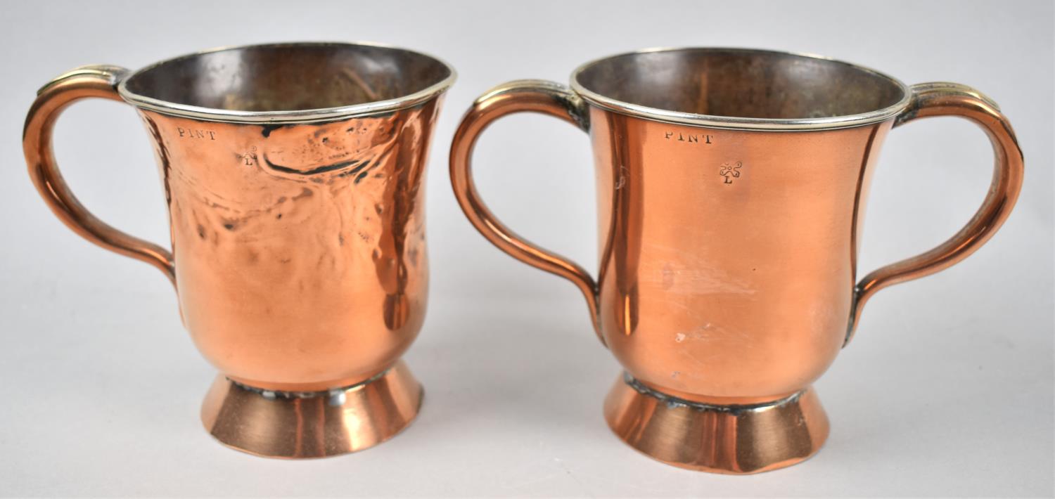 A Copper Pint Measure by Oldham, Nottingham, the Thumb Rest Inscribed W E 12, Together with a Two