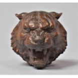 A Finely Carved Hardwood Netsuke In the Form of a Snarling Tigers Head. Approx. 5cm Tall.