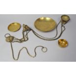 A Small Collection of Brasswares to Include Censer on Chain, Circular Tray and Small Bowl Together