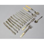 A Collection of Silver Handled Butter Knives, Mother of Pearl Handled Forks, Dessert Spoons etc