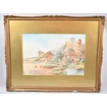 A Framed Watercolour Depicting Thatched Cottages with Chickens, Ernest T Potter, 34x23cm