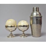 A Vintage Stainless Steel Cocktail Shaker Together with a Pair of Silver Plated Bowls and Two