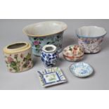 A Collection of Ceramics to Include Oval Planters, Ovid Oriental Box, Lidded vase etc