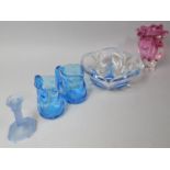 A Collection of Various Coloured Glassware to Comprise Whitefriars Bowl, Pink Glass Vase, Two Blue