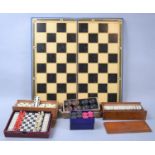 A Collection of Vintage Games to Include Draughts, Travelling Chess, Dominoes, Chessboard