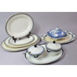 A Collection of Blue and White Dinnerwares to Include Meat Plates, Sauce Tureens, Willow Pattern