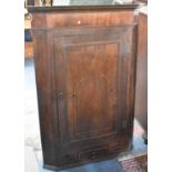 A 19th Century String Inlaid Mahogany Wall Hanging Corner Cabinet with Centre Base Drawer, Flanked