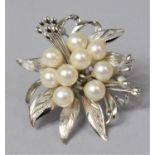 A Silver and Pearl Floral Brooch, Stamped Silver