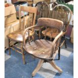 A Collection of Three Spindle Back Chairs and a Swivel Office Chair for Restoration