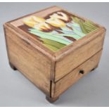 A Modern Tiled Topped Wooden Box with Hinged Lid and Base Drawer, 18cm wide
