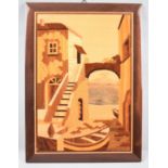 An Italian Marquetry Panel Depicting Mediterranean Scene, 38.5x28cm