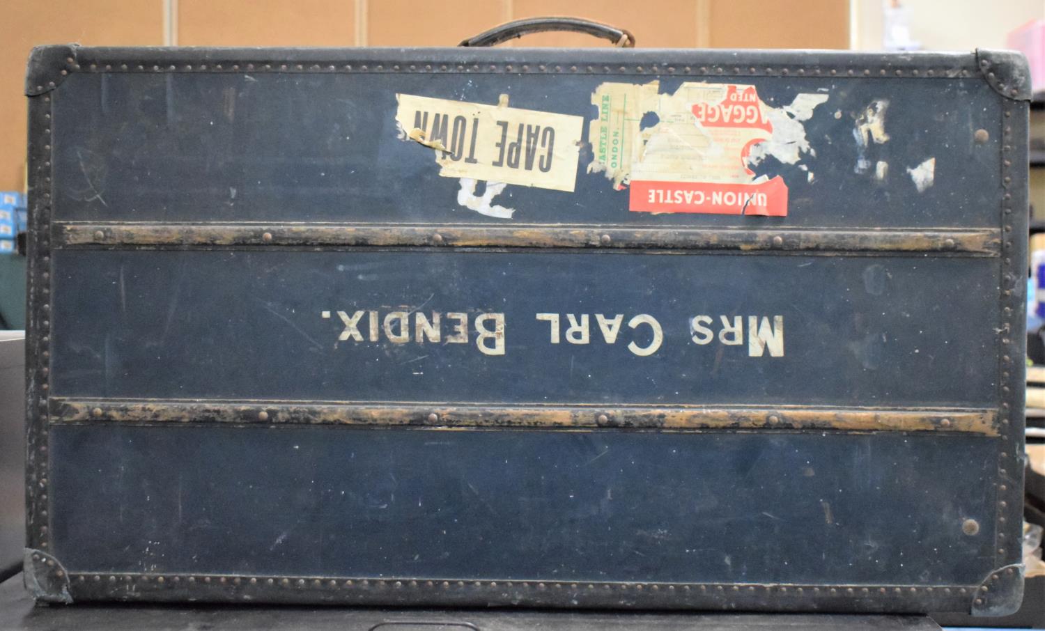 A Mid 20th Century Travelling Trunk for Mrs Carl Bendix, 91cm wide