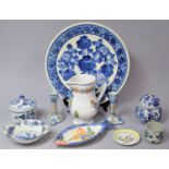 A Collection of Various Continental Ceramics to Include Large Polish Blue and White Charger,