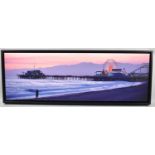 A Framed Print on Canvas, Seaside Pier at Sunset, Overall Measurement 95x34cm