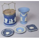 A Collection of Wedgwood Jasperware to Include Biscuit Barrel with Silver Plated Hinged Lid