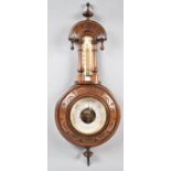 A Late Victorian Aneroid Wheel Barometer with Thermometer