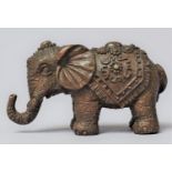 A Small Cast Bronze Study of an Indian Elephant with Trunk in Salute, 6cm Long
