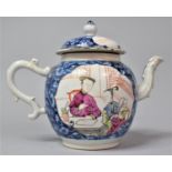 An 18th Century Chinese Export Teapot of Bulbous Bellied Form Housing Figural Cartouches Depicting