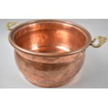 A Modern Copper Circular Planter with Two Brass Carrying Handles, 23cm Diameter