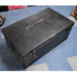 A Black Painted Metal Storage Box, the Hinged Lid Inscribed for Olivia Fisher and Makers Label F&B